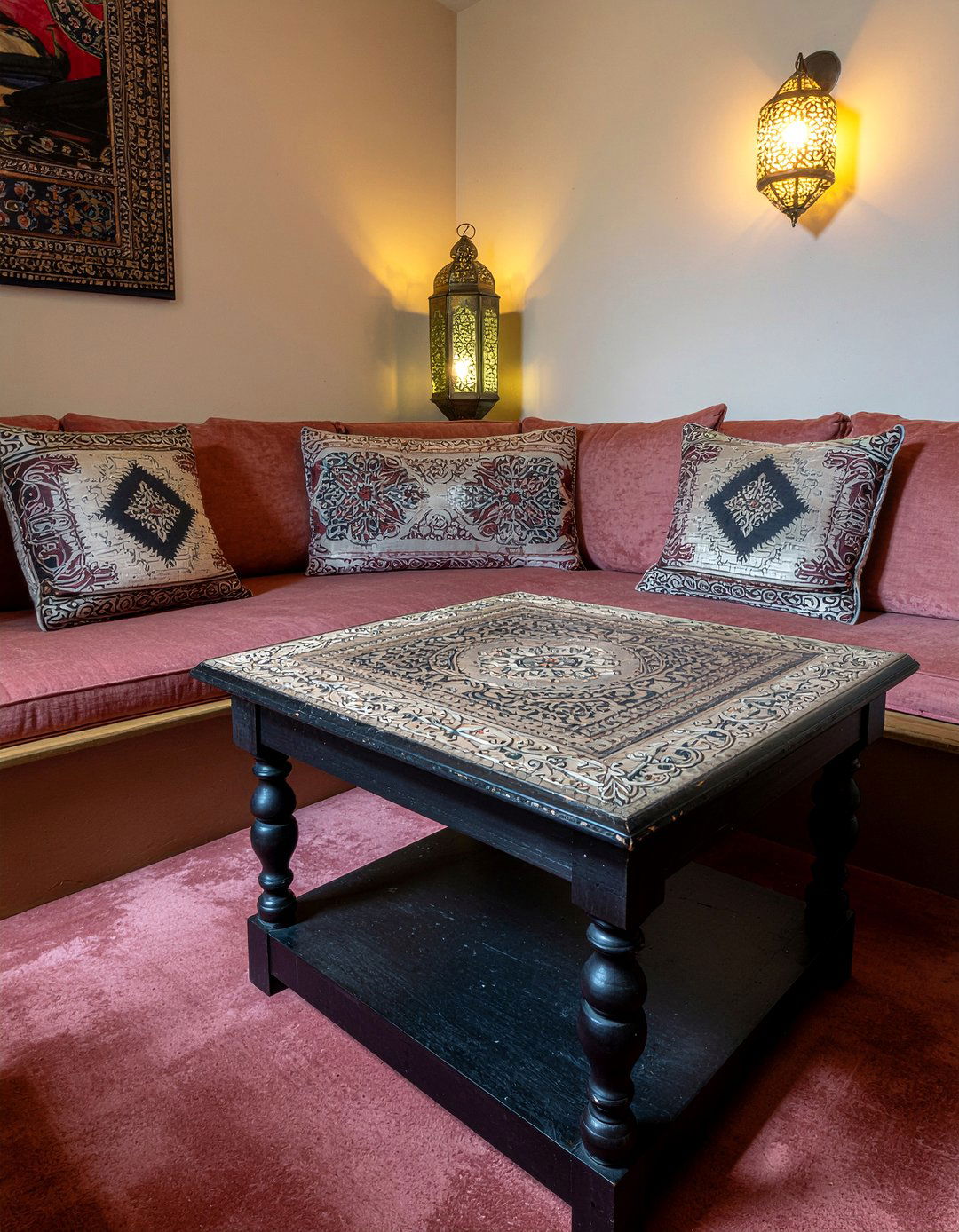Moroccan Inspired Conversation Pit - 30 living room conversation pit ideas