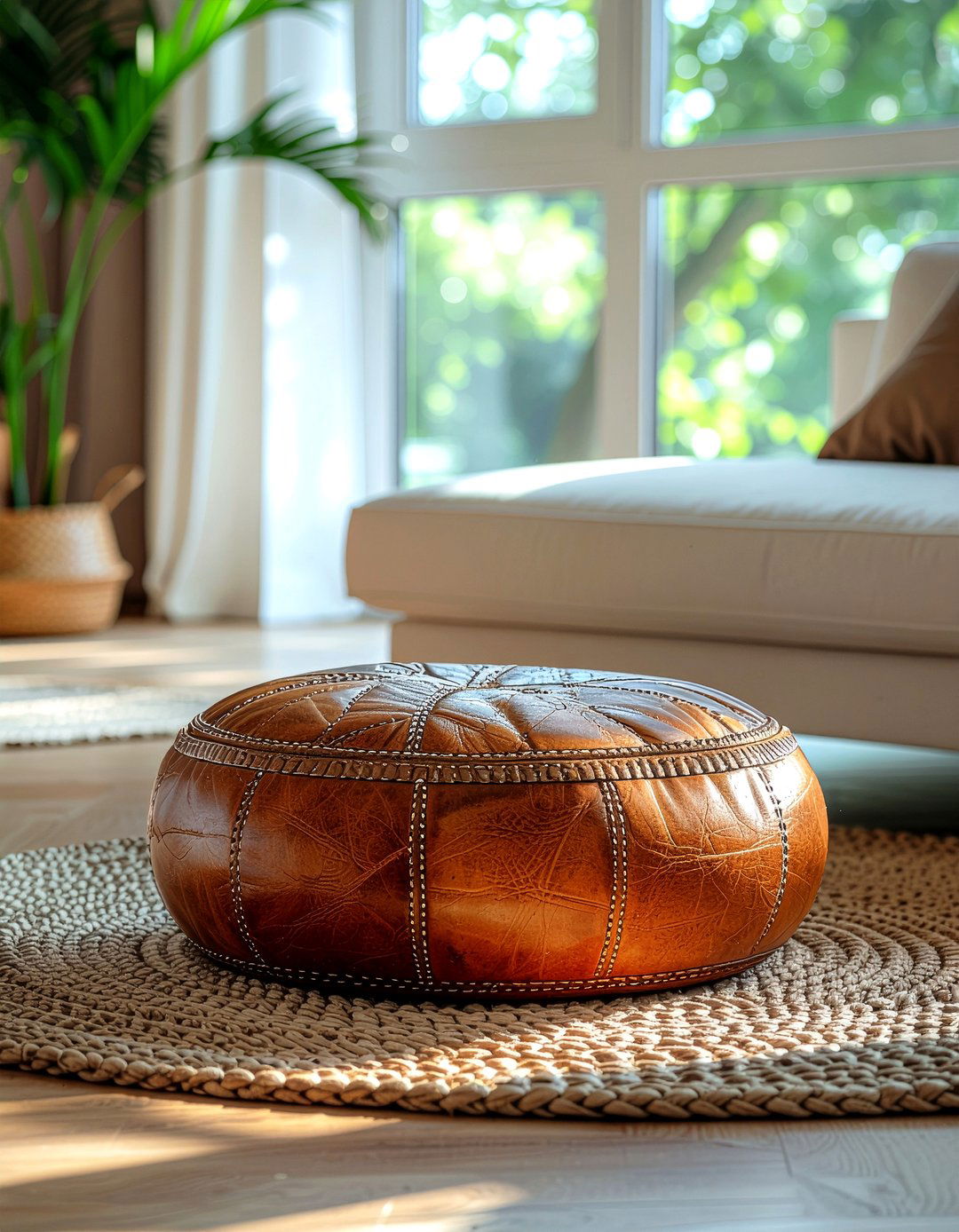 Moroccan Leather Pouf - 30 living room floor cushion ideas