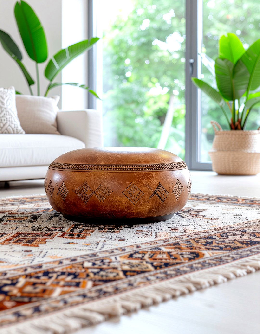 Moroccan Leather Pouf - 30 living room pouf ideas