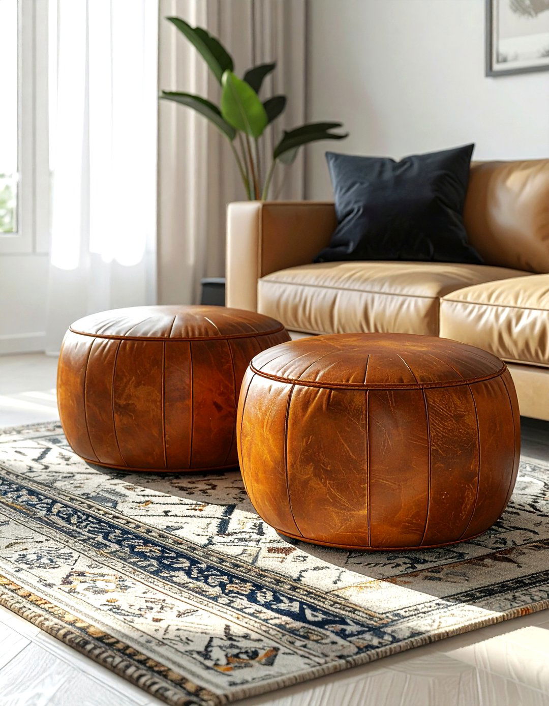 Moroccan Leather Pouf Seating - 30 world traveler decor ideas