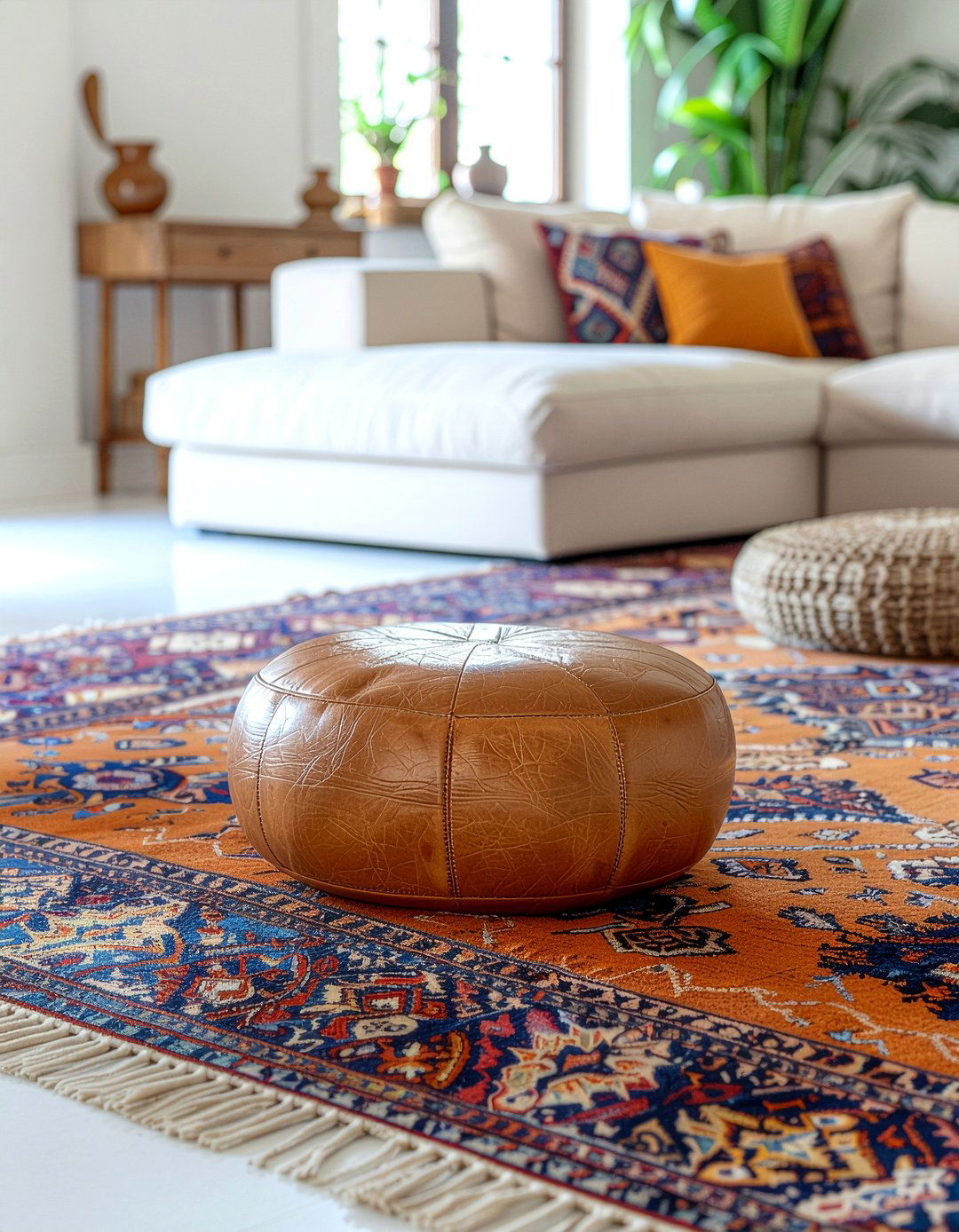 Moroccan Leather Pouf - 30 living room eclectic furniture ideas
