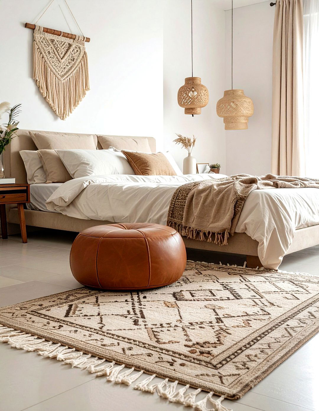 Moroccan Pouf Bedroom - 30 bohemian beige bedroom ideas