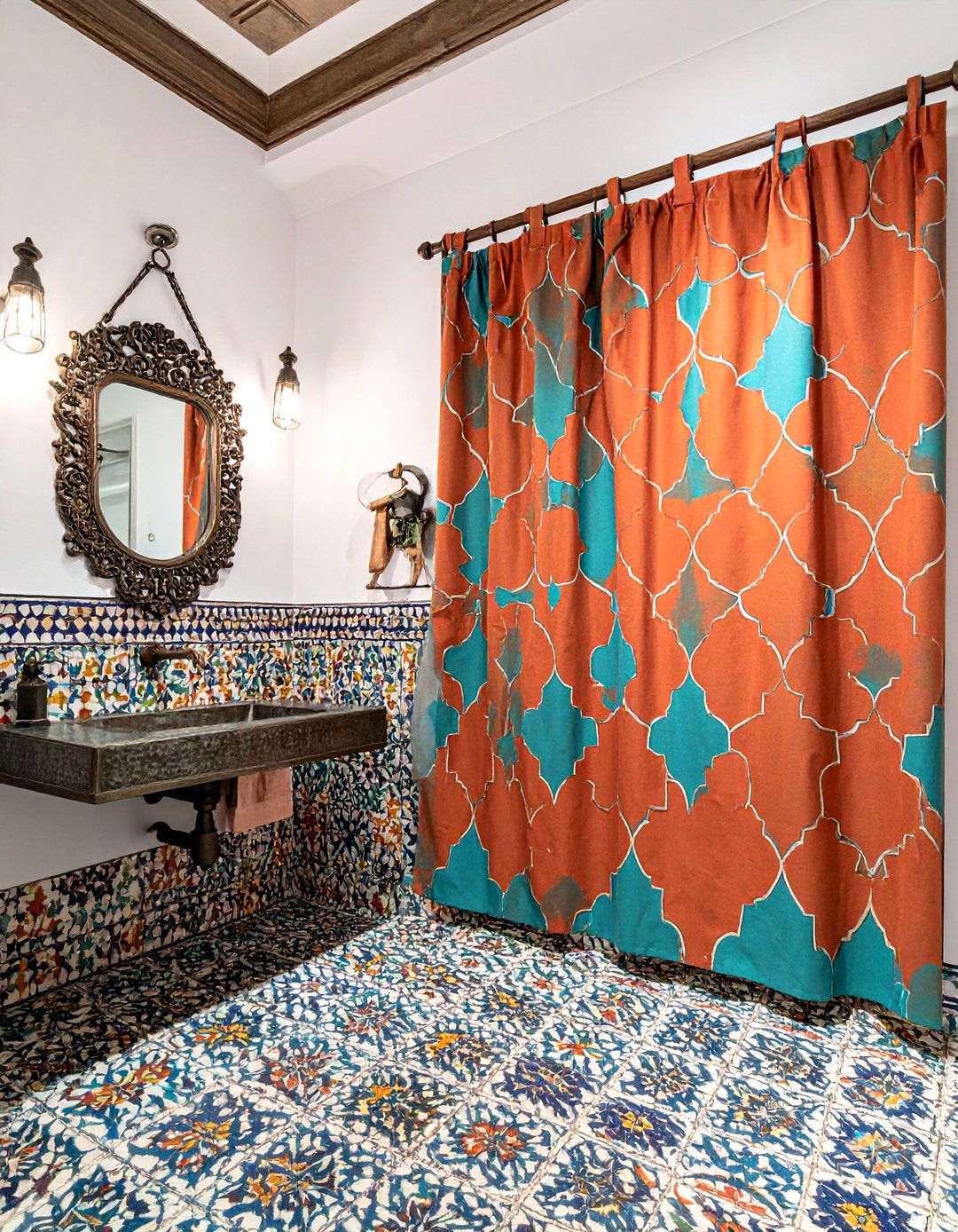 Moroccan Print Valance - 30 bathroom valance ideas