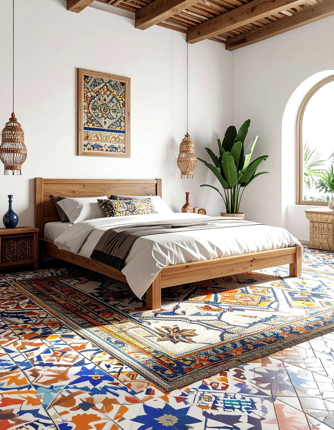 Moroccan cement tile - 30 bedroom floor design ideas