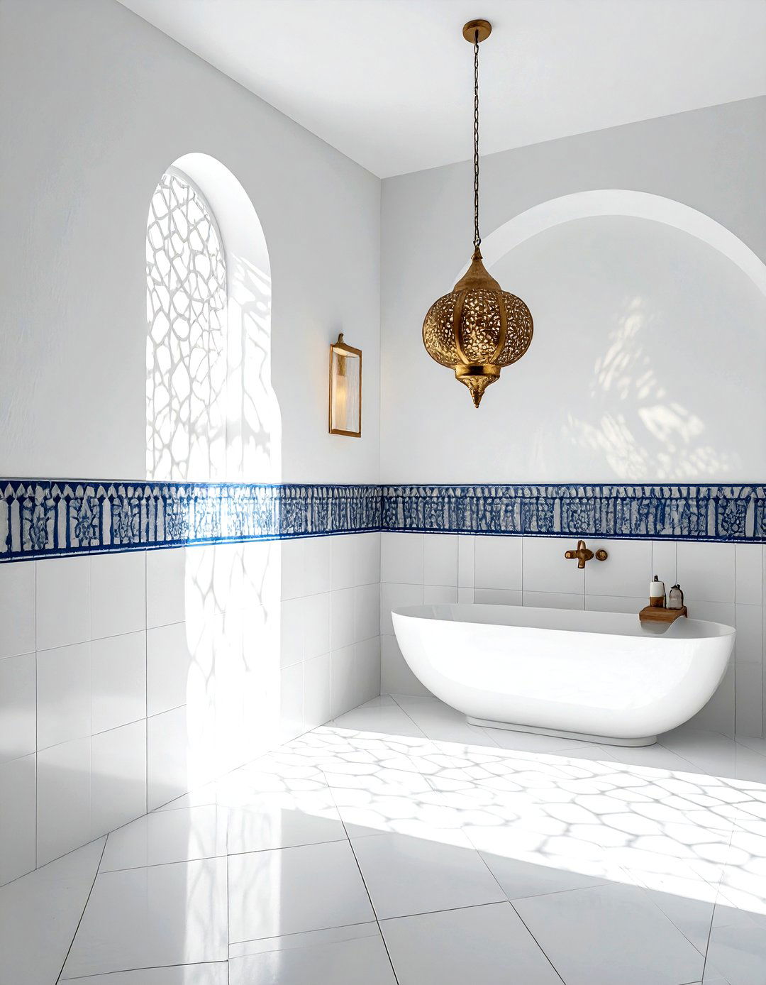 Moroccan hanging lantern light - 30 Mediterranean bathroom ideas