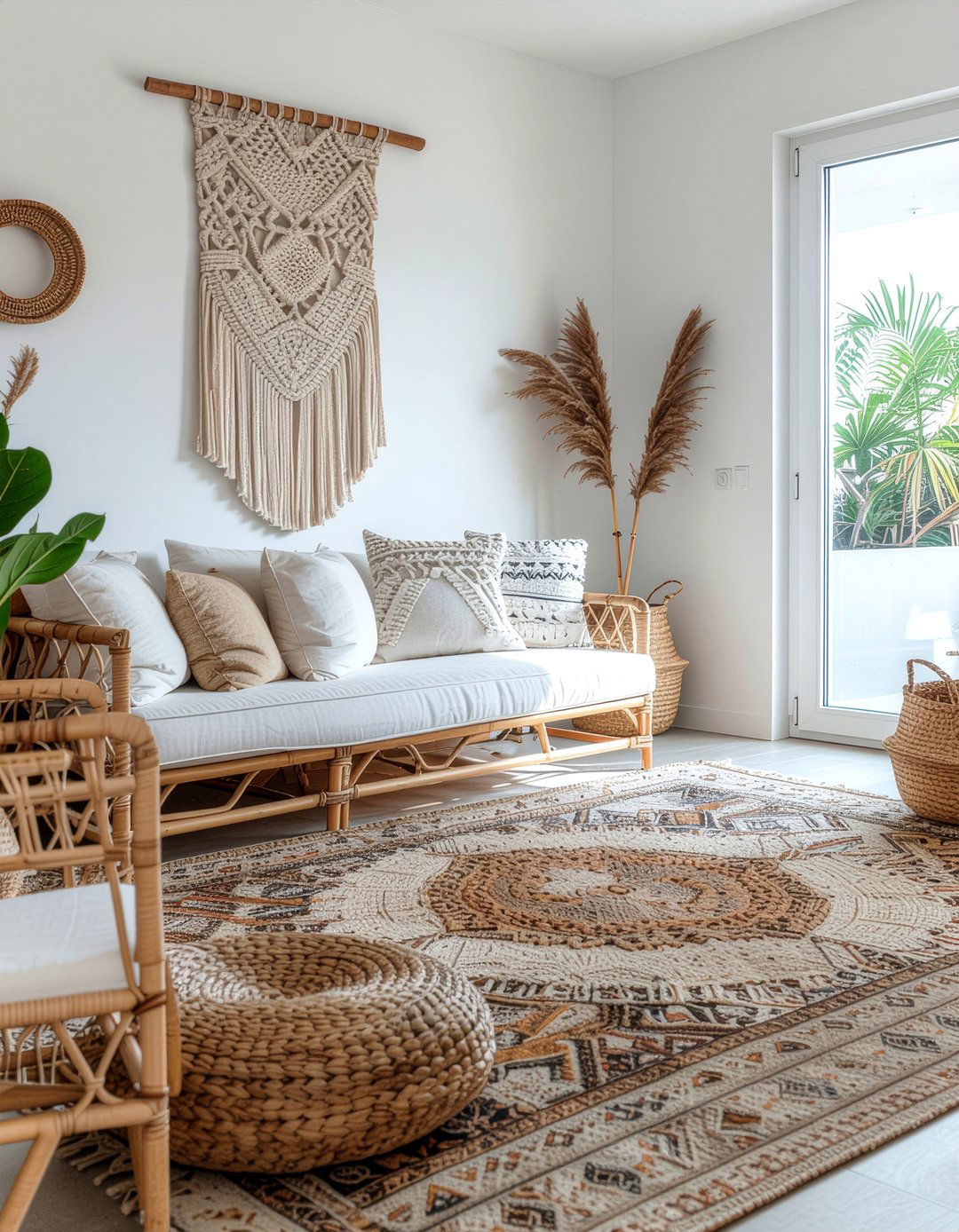 Moroccan rug on jute rug - 30 layered rug ideas