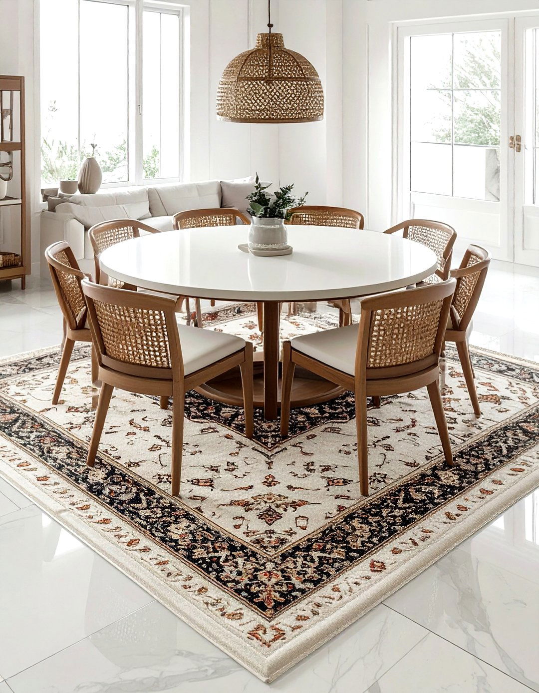 Moroccan rug round table - 30 Moroccan rug ideas