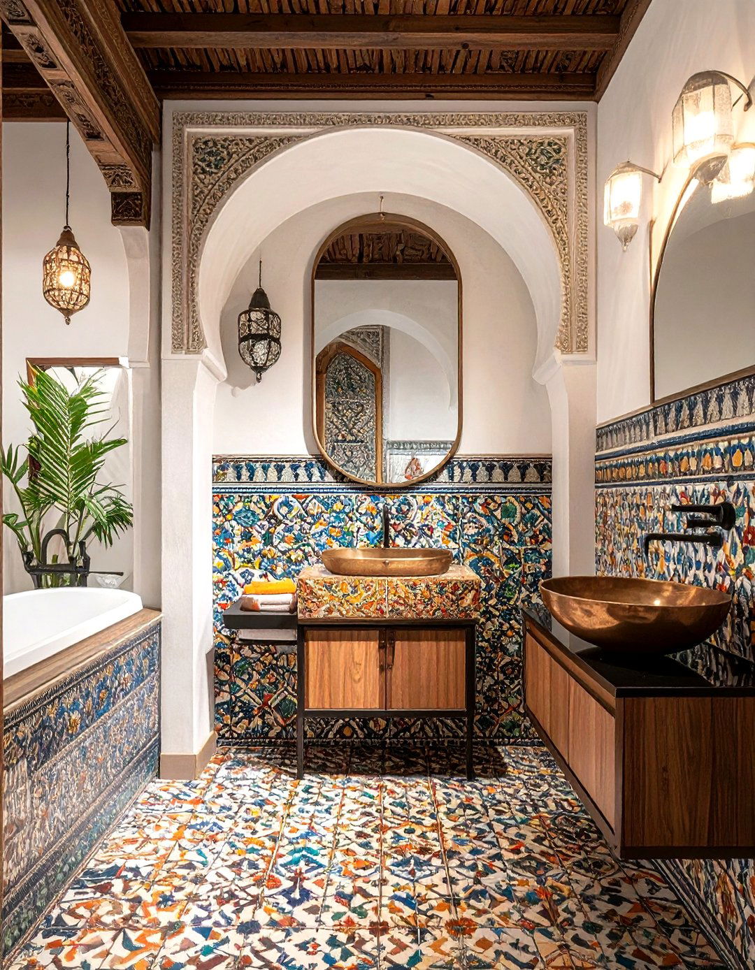 Moroccan style encaustic tile bathroom - 30 encaustic tile bathroom ideas