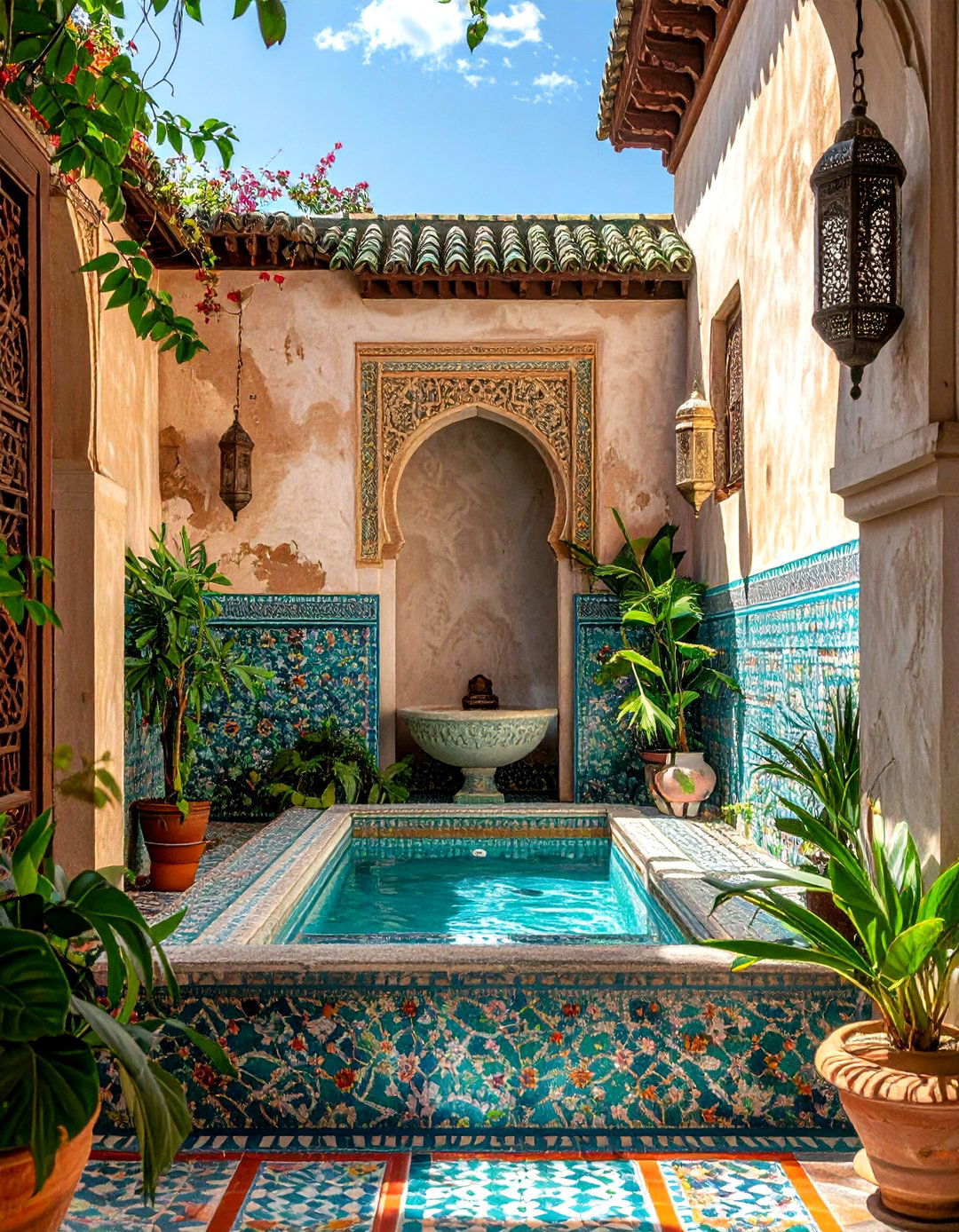 Moroccan tile bath - 30 outdoor bathroom ideas