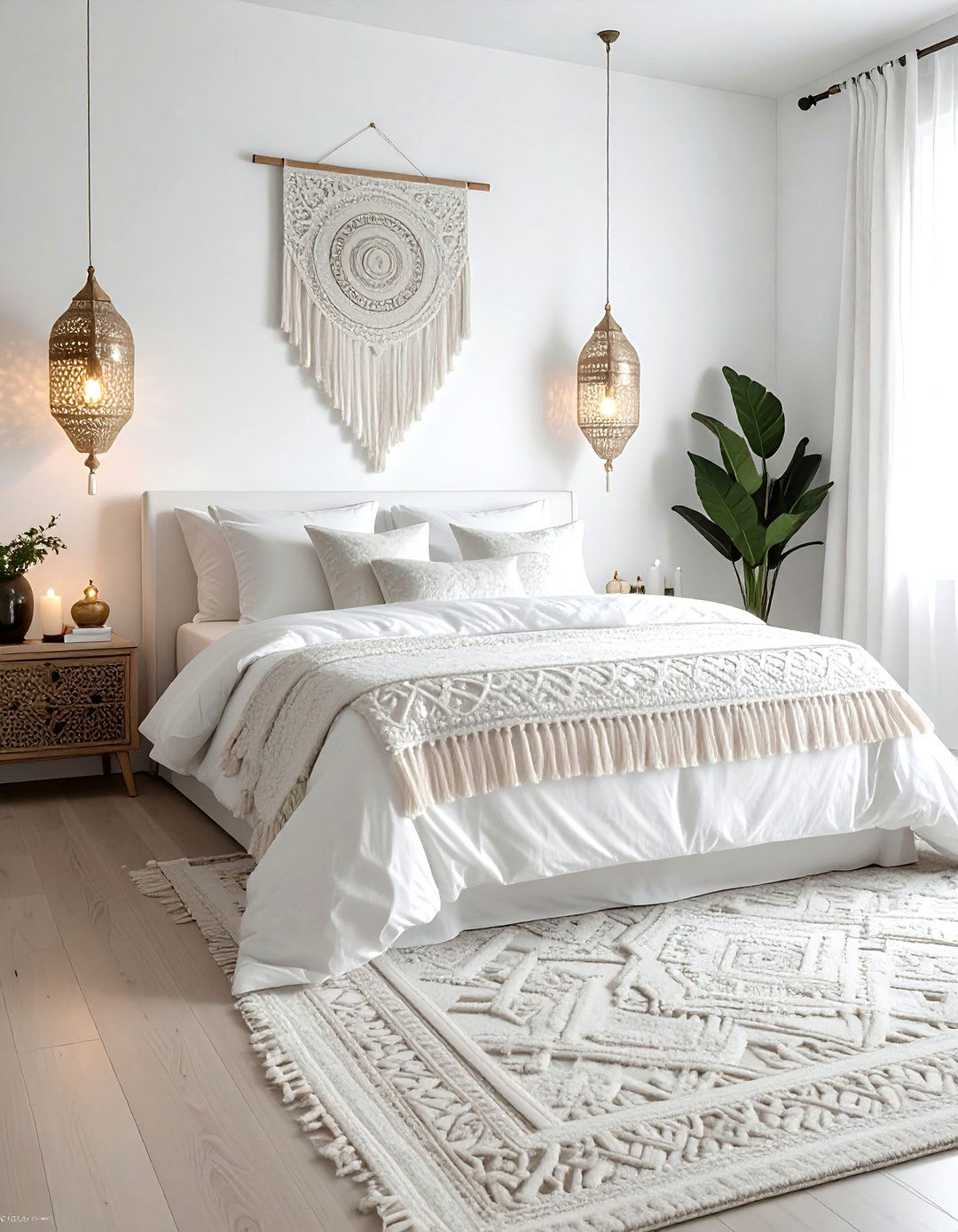 Moroccan wedding blanket - 30 bohemian white bedroom ideas