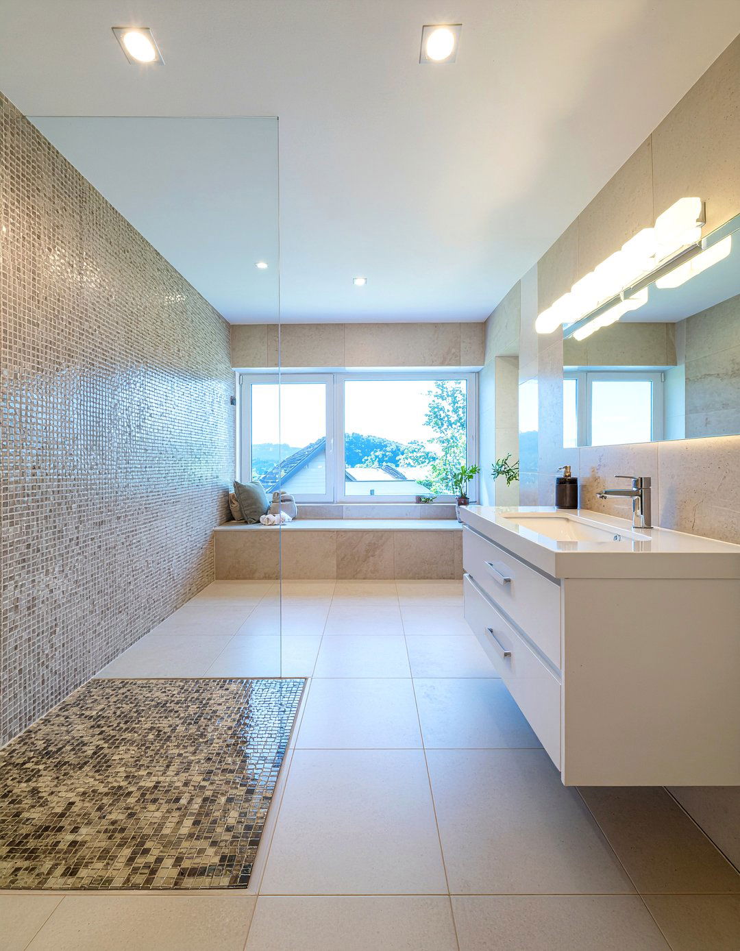 Mosaic and porcelain tile - 30 mixed tile bathroom ideas