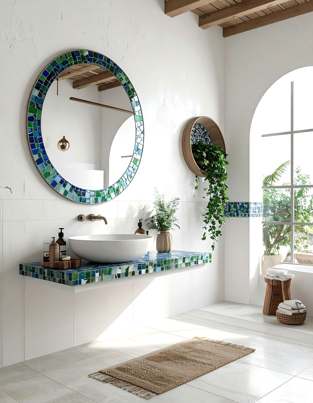 Mosaic frame oval mirror - 30 oval bathroom mirror ideas