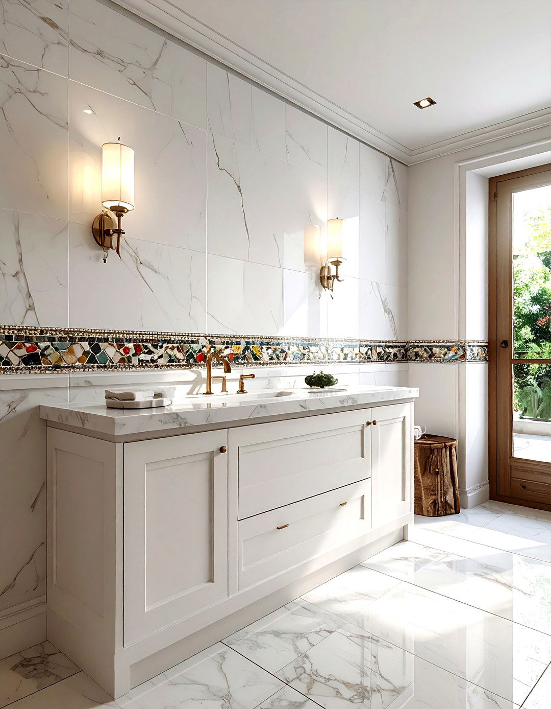 Mosaic tile accent border - 30 Mediterranean bathroom ideas