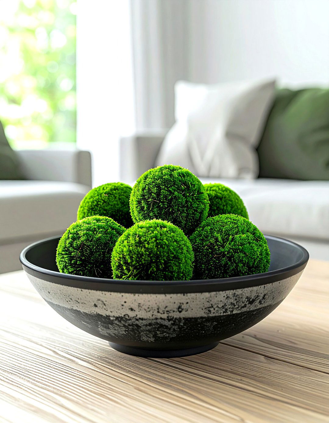 Moss ball bowl - 30 living room centerpiece ideas