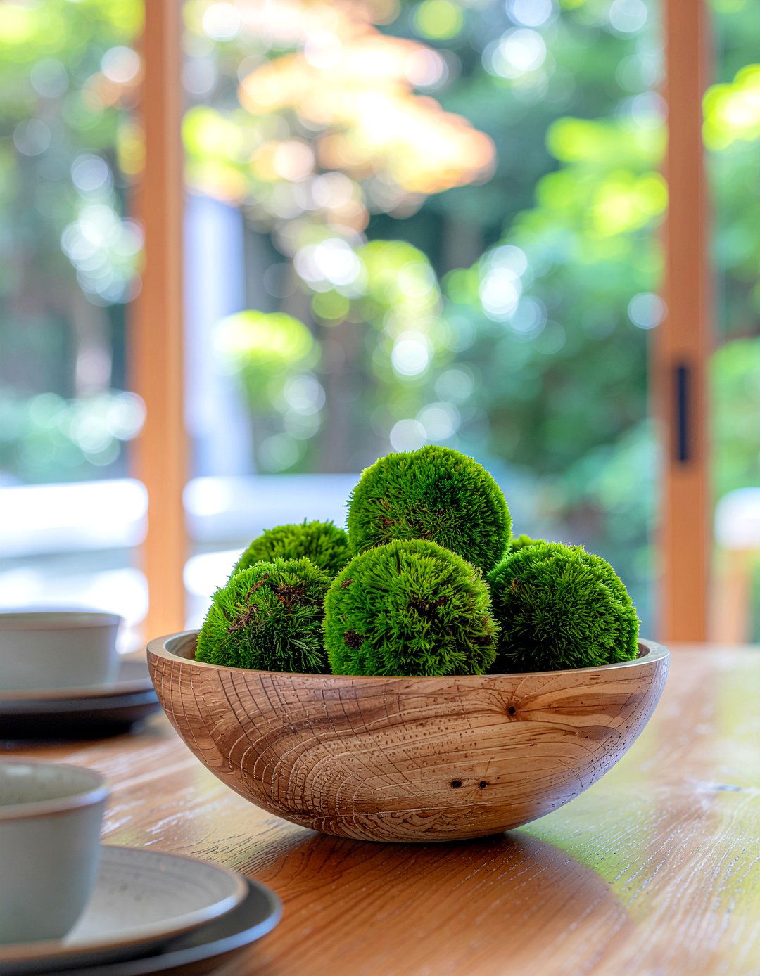 Moss ball bowl decor - 30 dining table centerpiece ideas