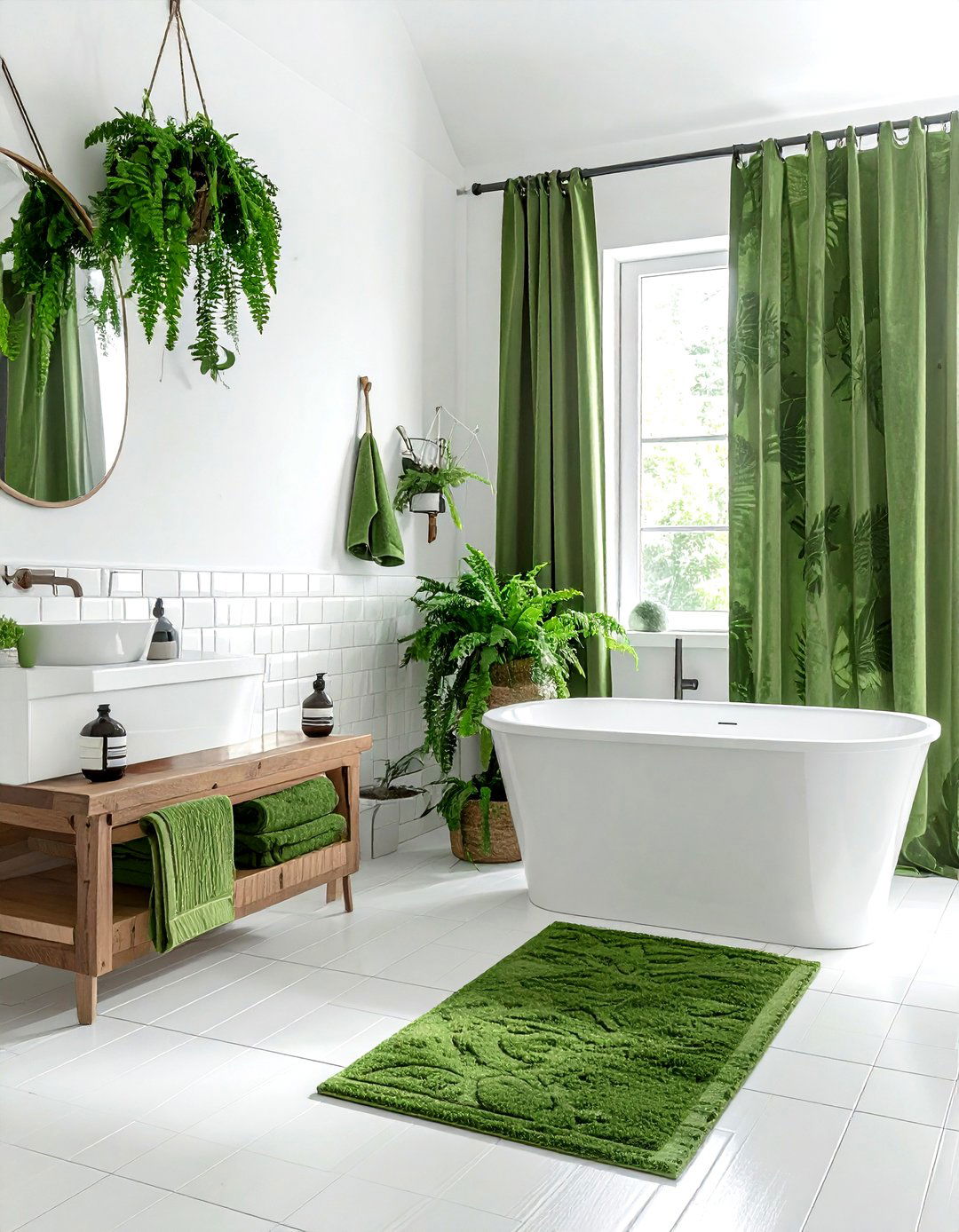 Moss green bathroom decor - 30 green and white bathroom ideas