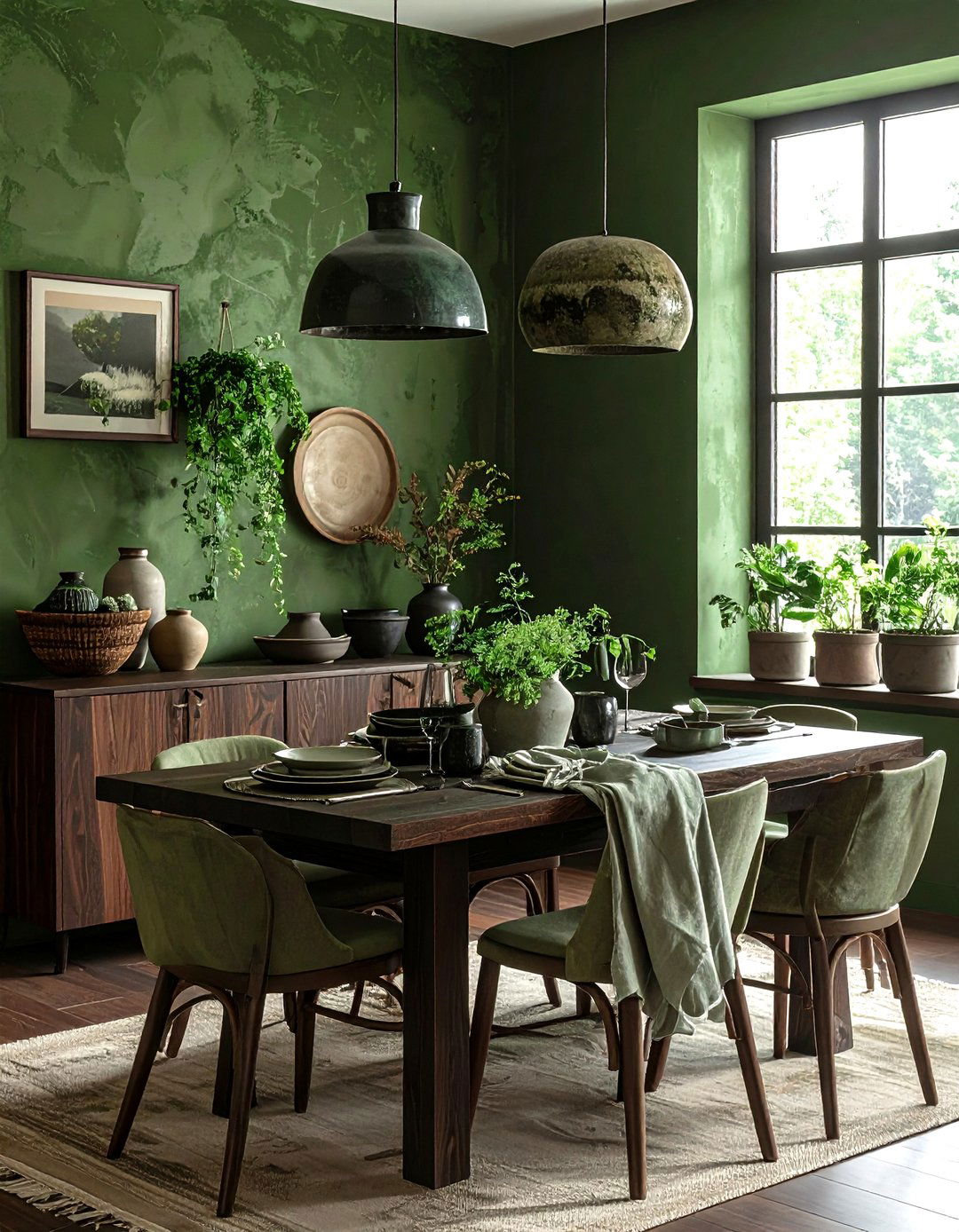 Moss green dining room - 30 green dining room decor ideas