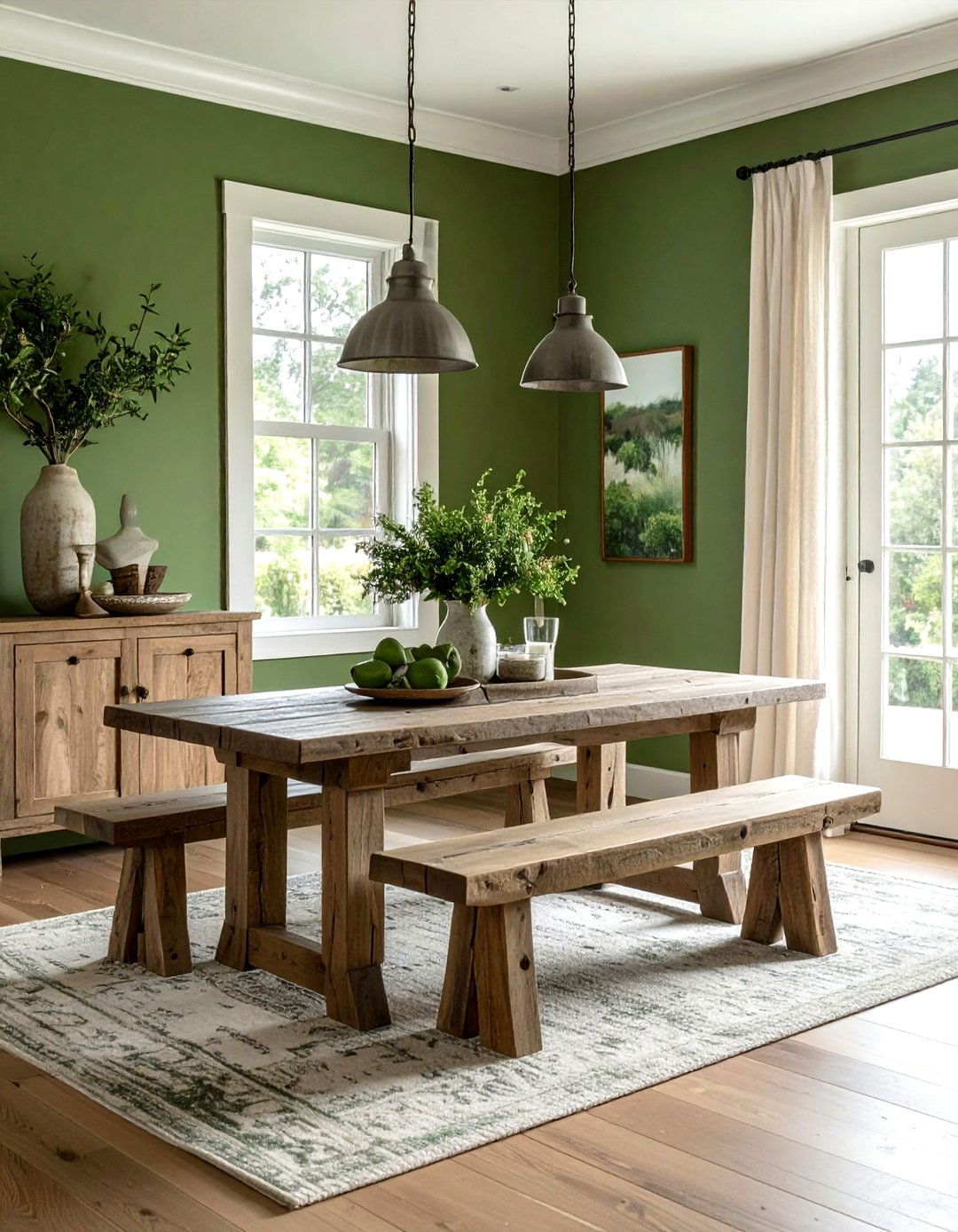 Moss green rustic dining room - 30 green and white dining room ideas