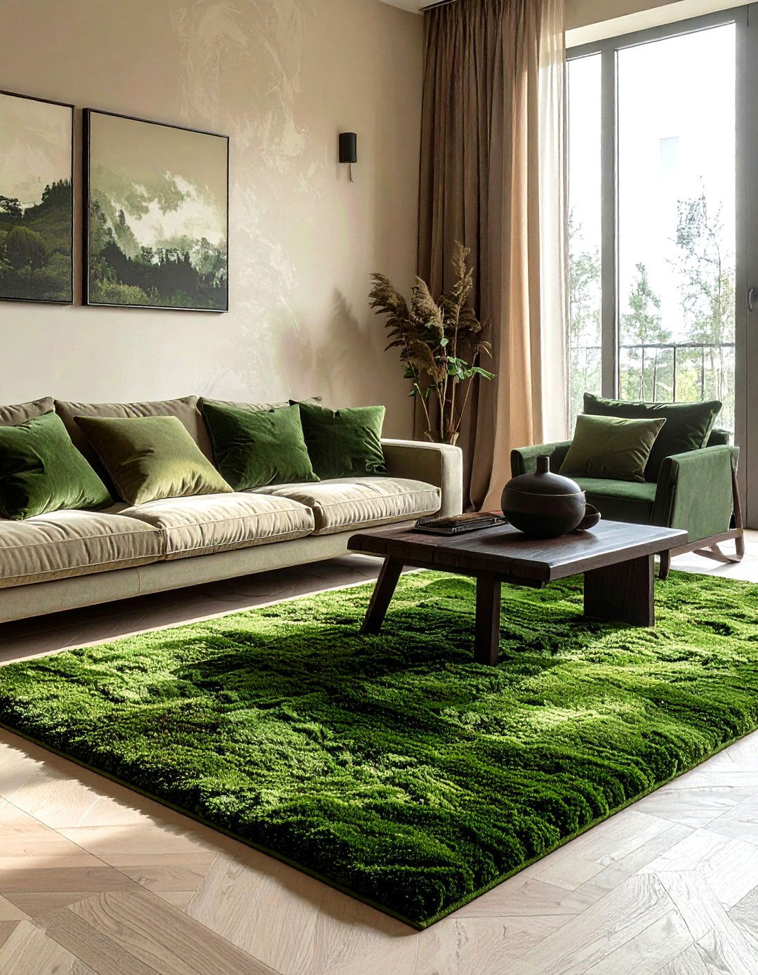 Moss green textures - 30 minimalist green living room ideas