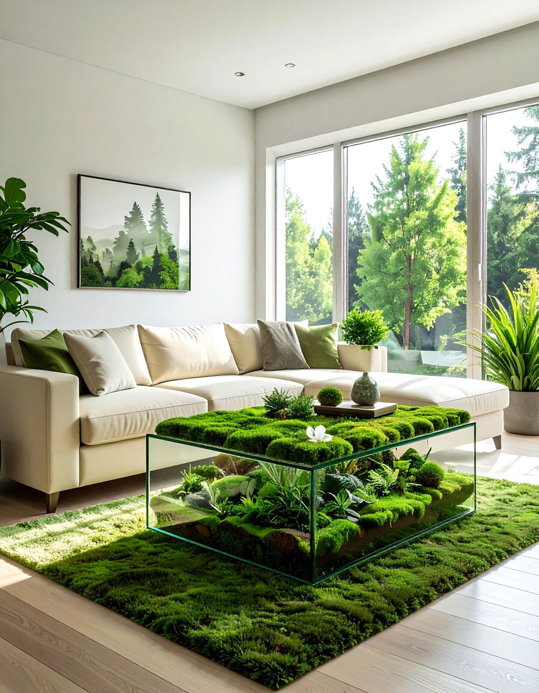 Moss terrarium coffee table - 30 forest decor ideas