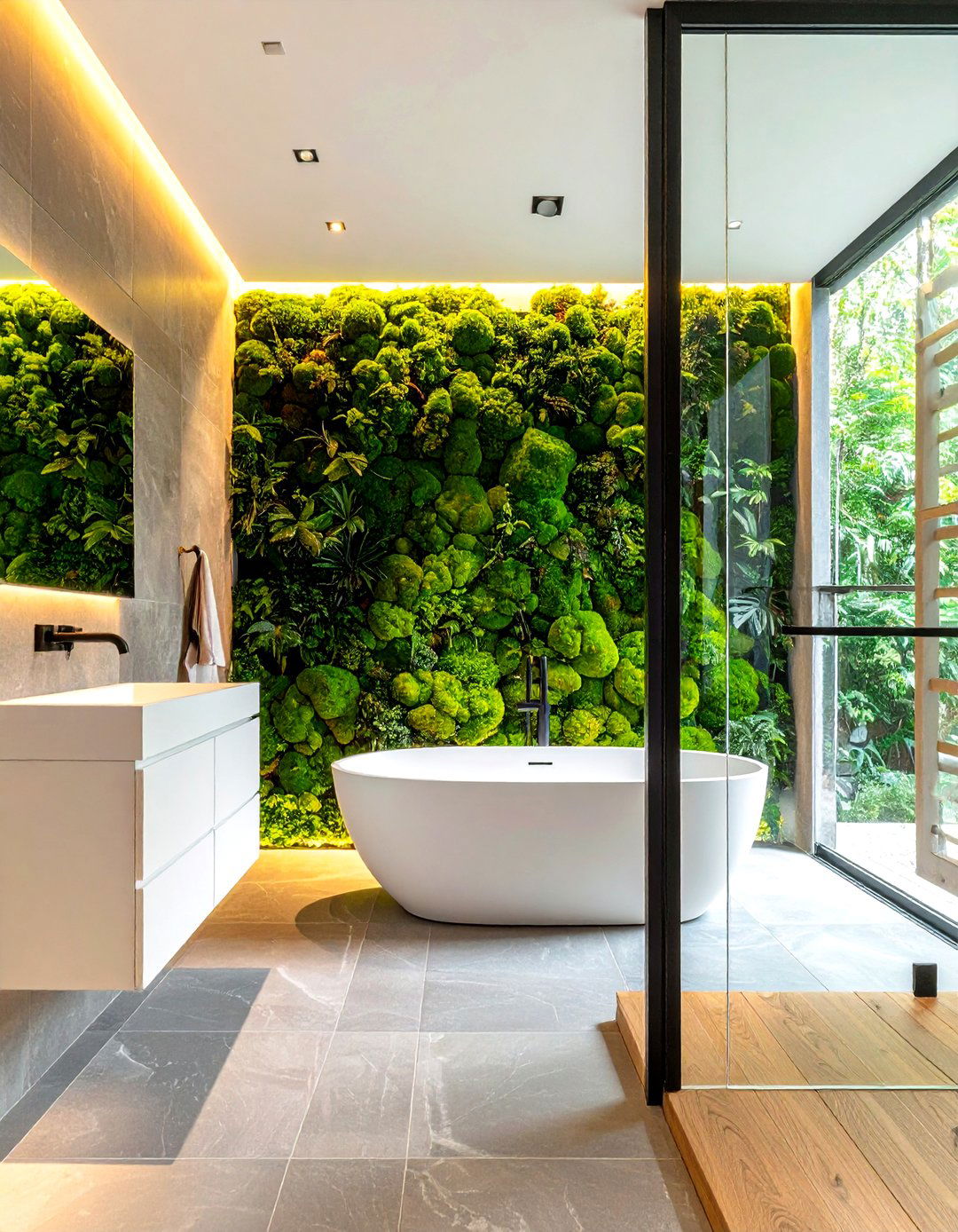 Moss wall bathroom - 30 earthy tone bathroom ideas
