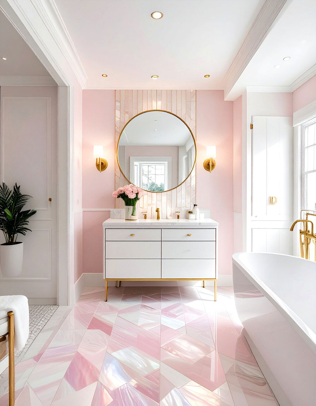 Mother Of Pearl - 30 feature wall tile bathroom ideas