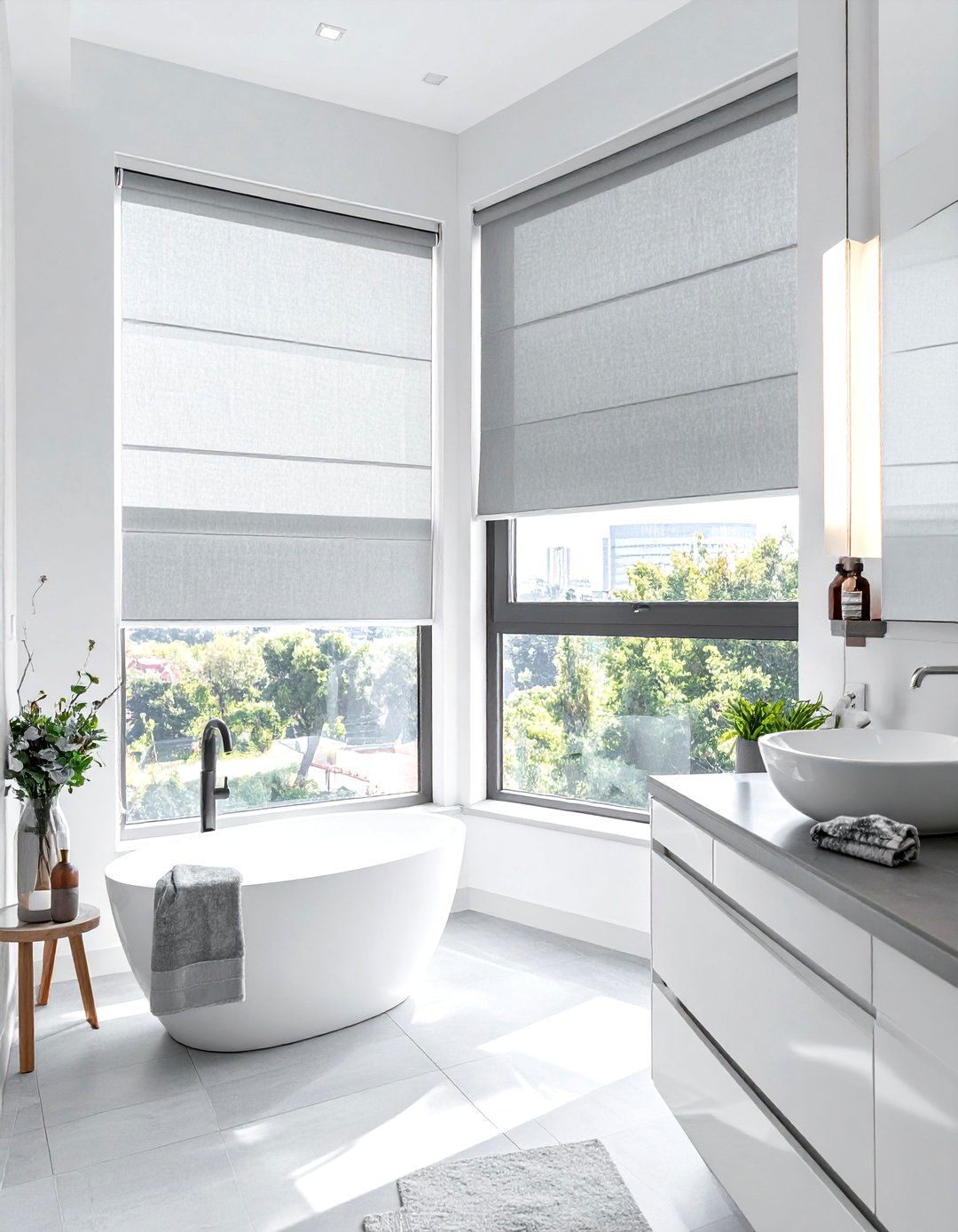 Motorized Roller Shades - 30 bathroom window treatment ideas