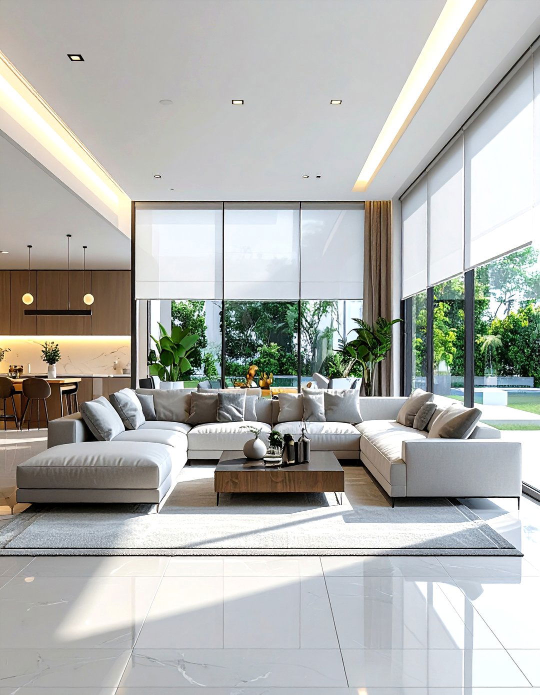 Motorized roller shades - 30 living room window treatment ideas