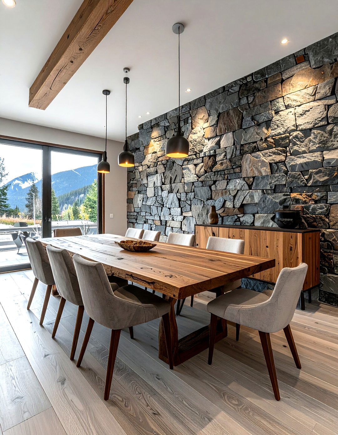 Mountain Dining Room Stone Wall - 30 mountain dining room ideas