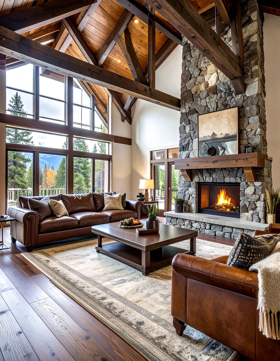 Mountain Lodge Living Room - 30 living room post and beam ideas
