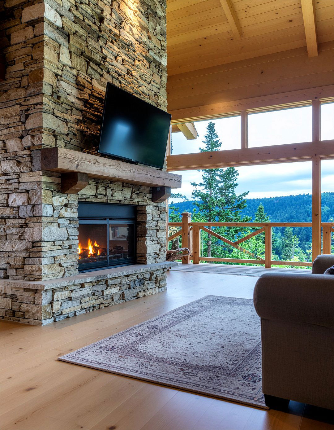 Mountain cabin stone wall - 30 bedroom stone wall ideas