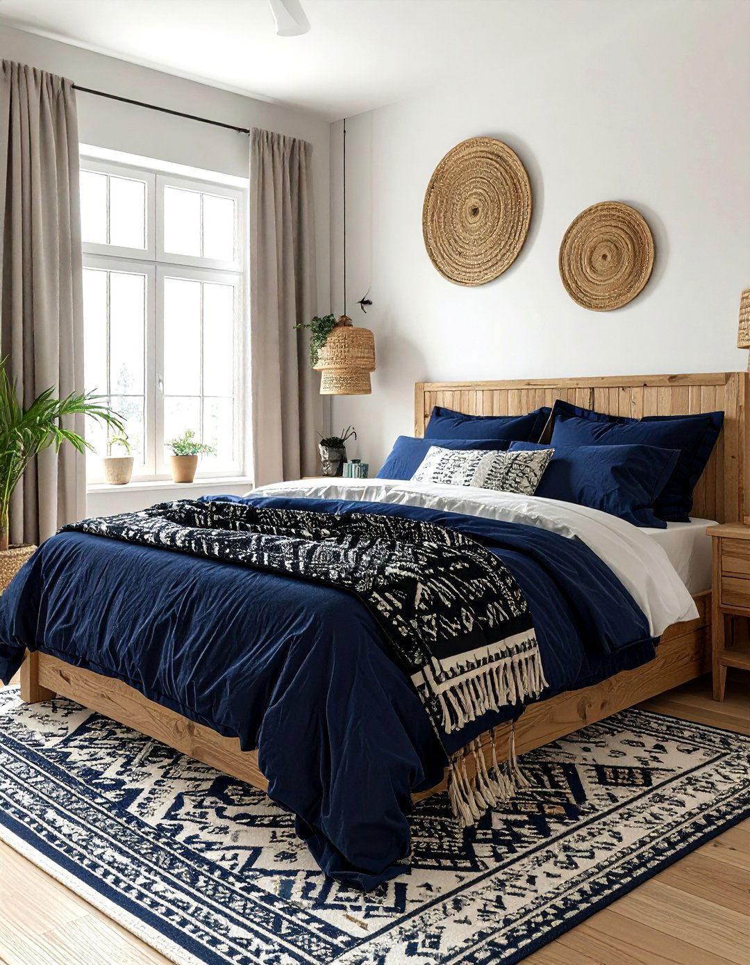 Mudcloth Textile Navy Bedroom - 30 bohemian navy bedroom ideas
