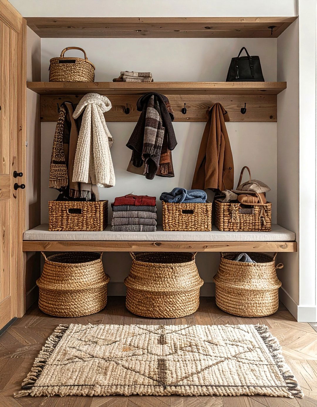 Mudroom Bench Basket - 30 woven basket ideas
