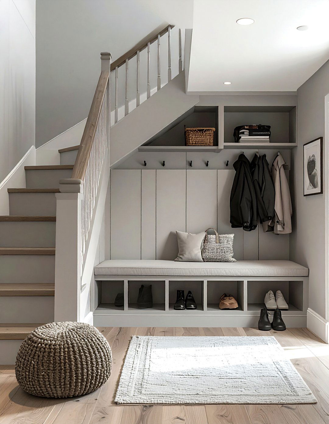 Mudroom under stairs - 30 stairway decor ideas