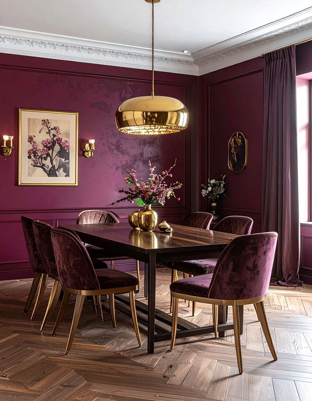 Mulberry and brass dining room - 30 purple dining room color schemes