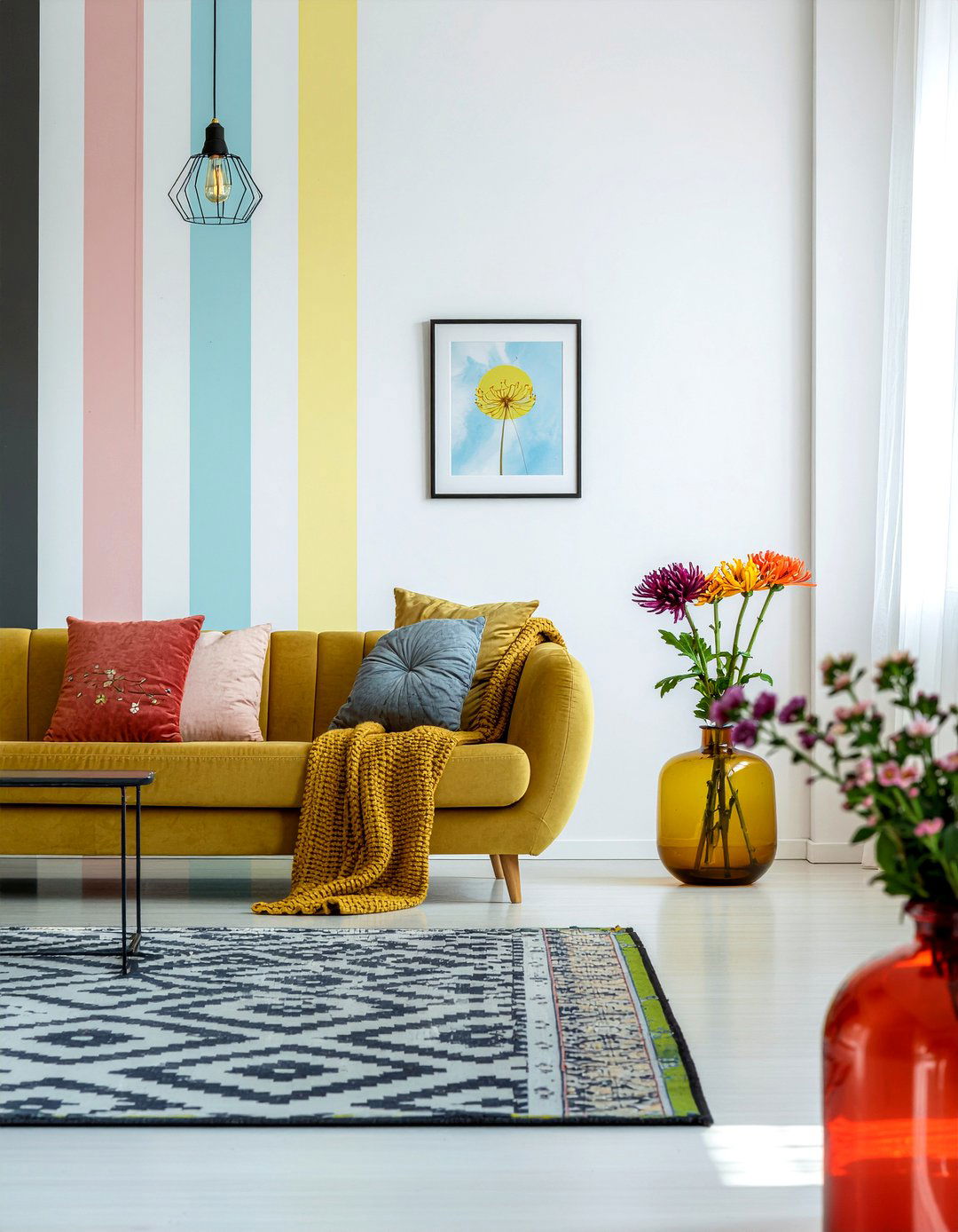 Multi Color Vertical Stripe - 30 living room striped wall ideas