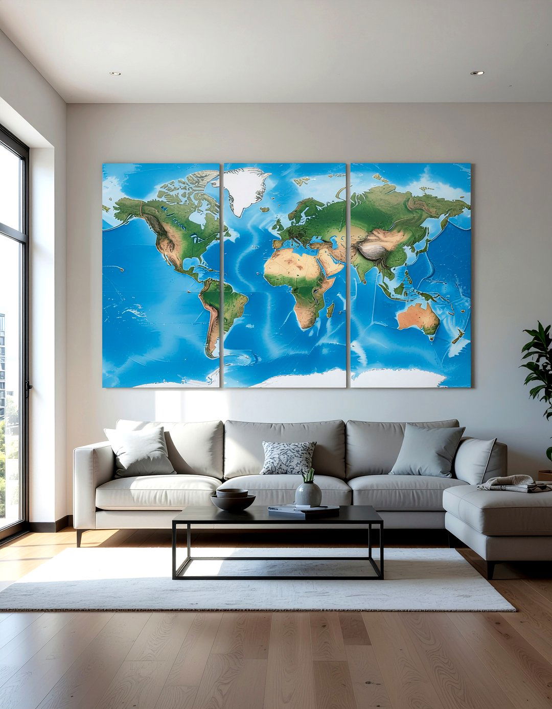 Multi Panel World Map - 30 world map living room ideas