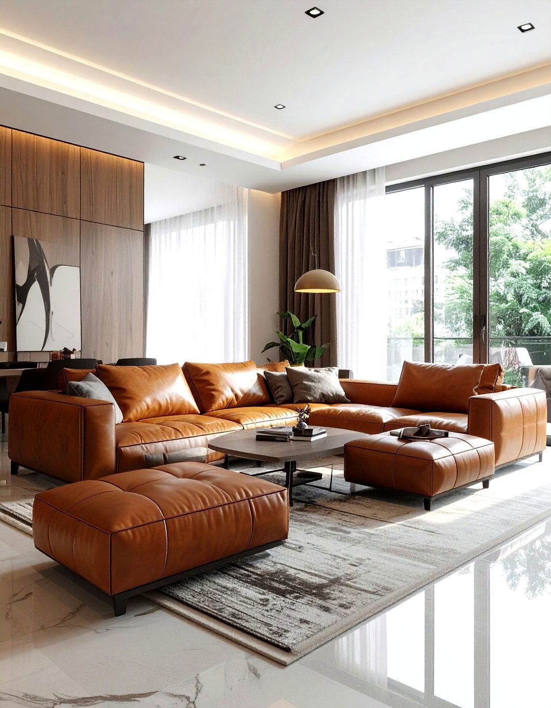 Multi Piece Leather Ottoman Set - 30 living room leather ottoman ideas