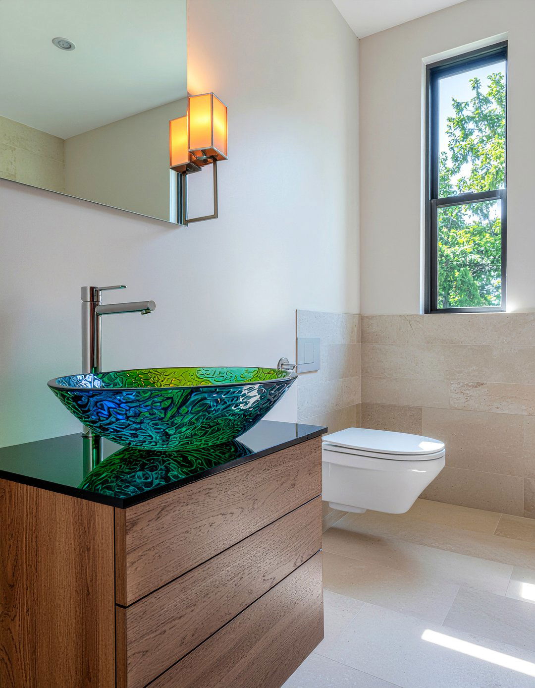 Multi color glass sink - 30 glass sink ideas