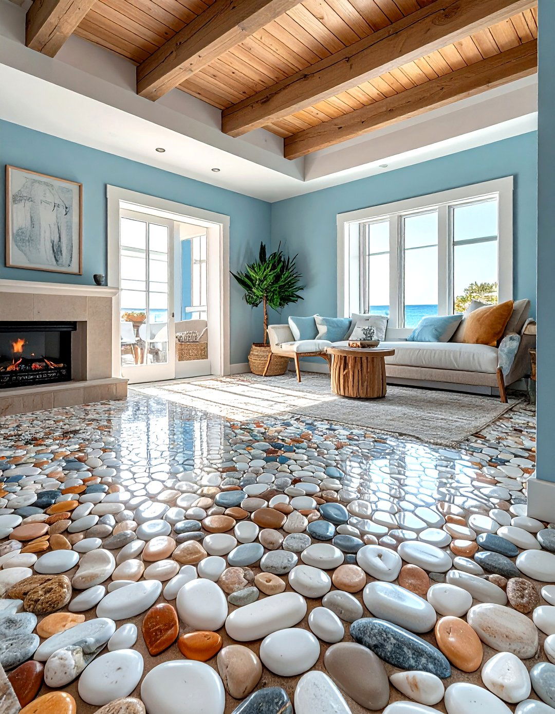 Multi color pebble floor - 30 stone mosaic bathroom ideas