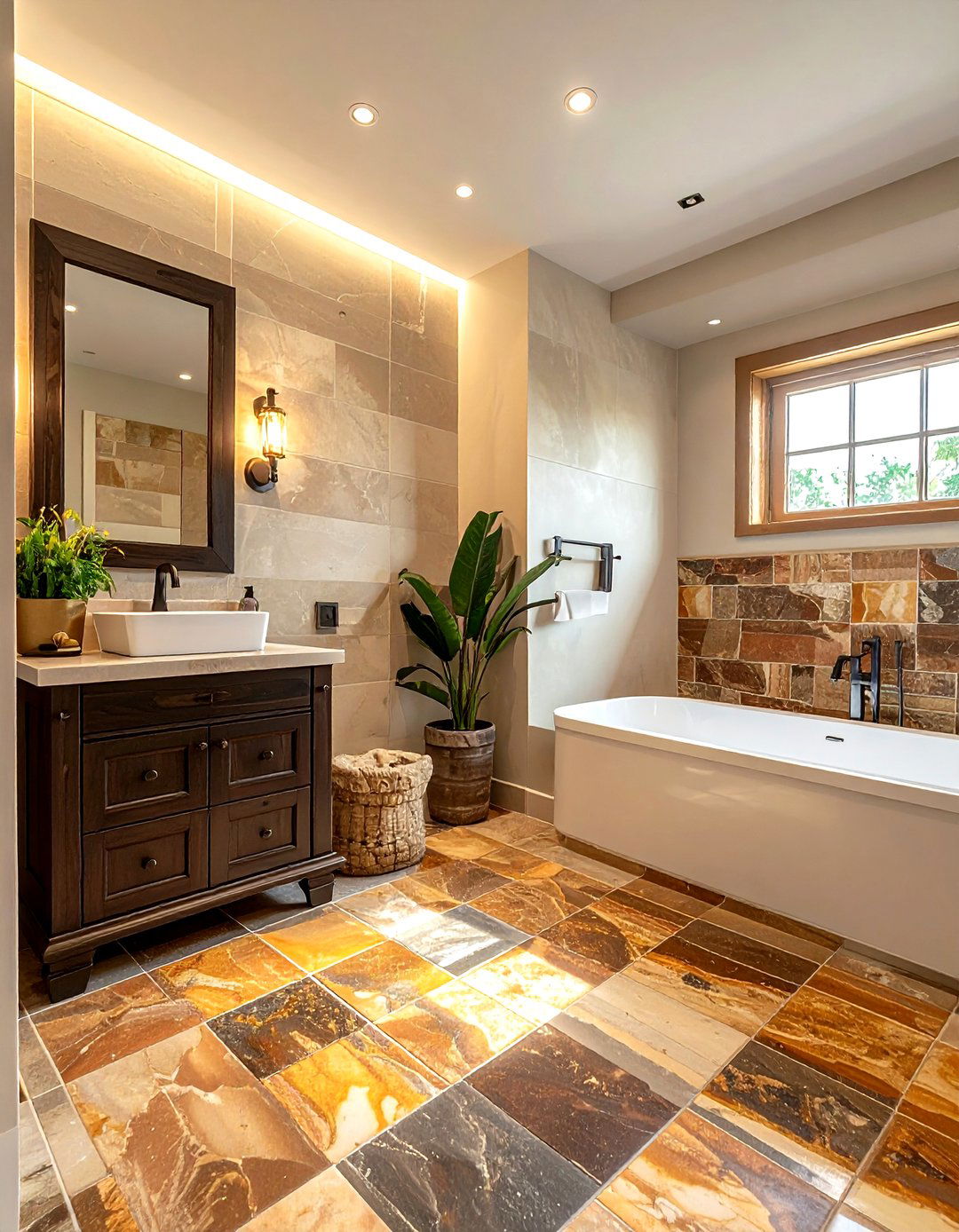 Multi color slate floor - 30 slate bathroom ideas