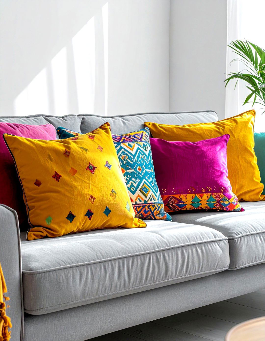 Multi color throw pillows - 30 bright decor ideas