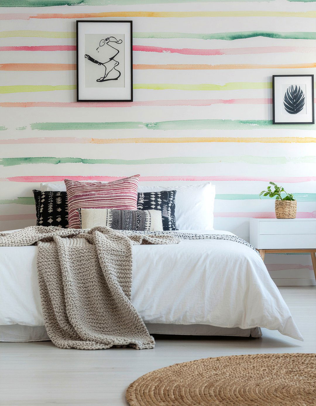 Multi color watercolor stripe wallpaper - 30 bedroom striped wallpapers