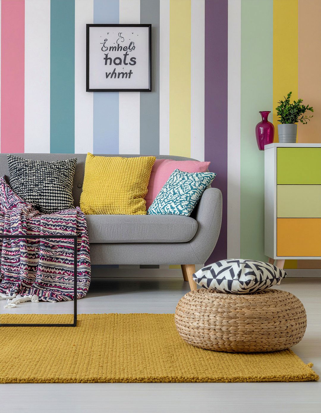 Multicolor vertical stripe wallpaper - 30 living room striped wallpapers