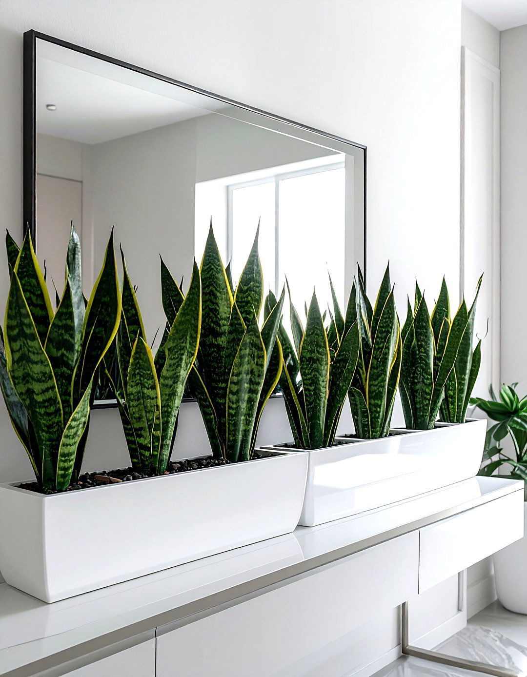 Multiple Snake Plants Row - 30 living room snake plant ideas