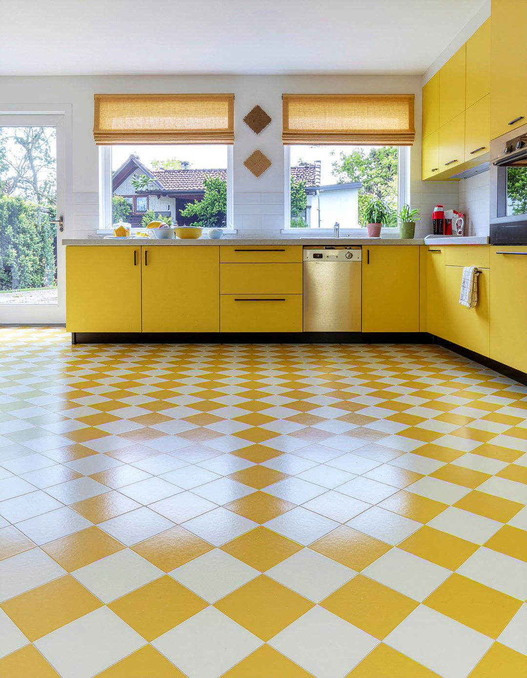 Mustard Patterned Floor - 30 mustard kitchen ideas