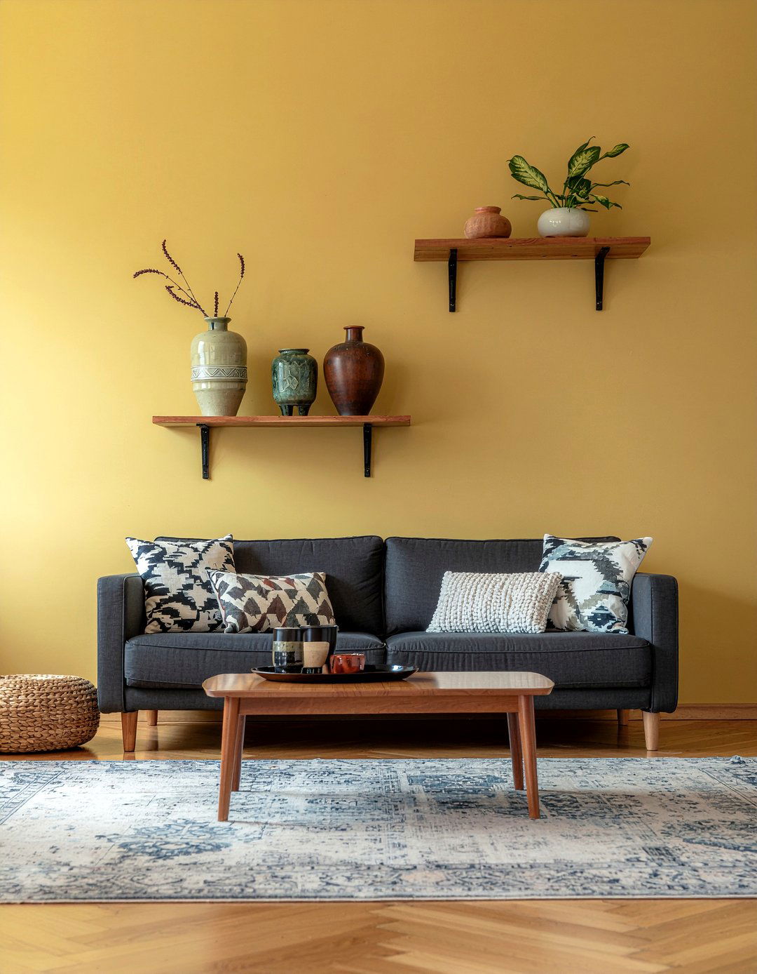 Mustard Yellow Accent Wall - 30 bold color living room ideas