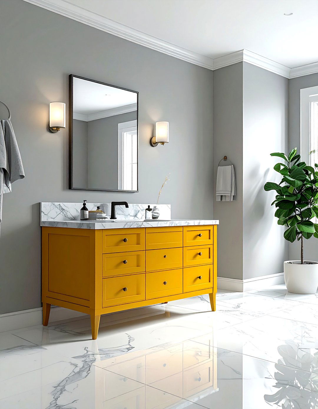 30 Gray Yellow Bathroom Ideas for a Refreshing Home Spa