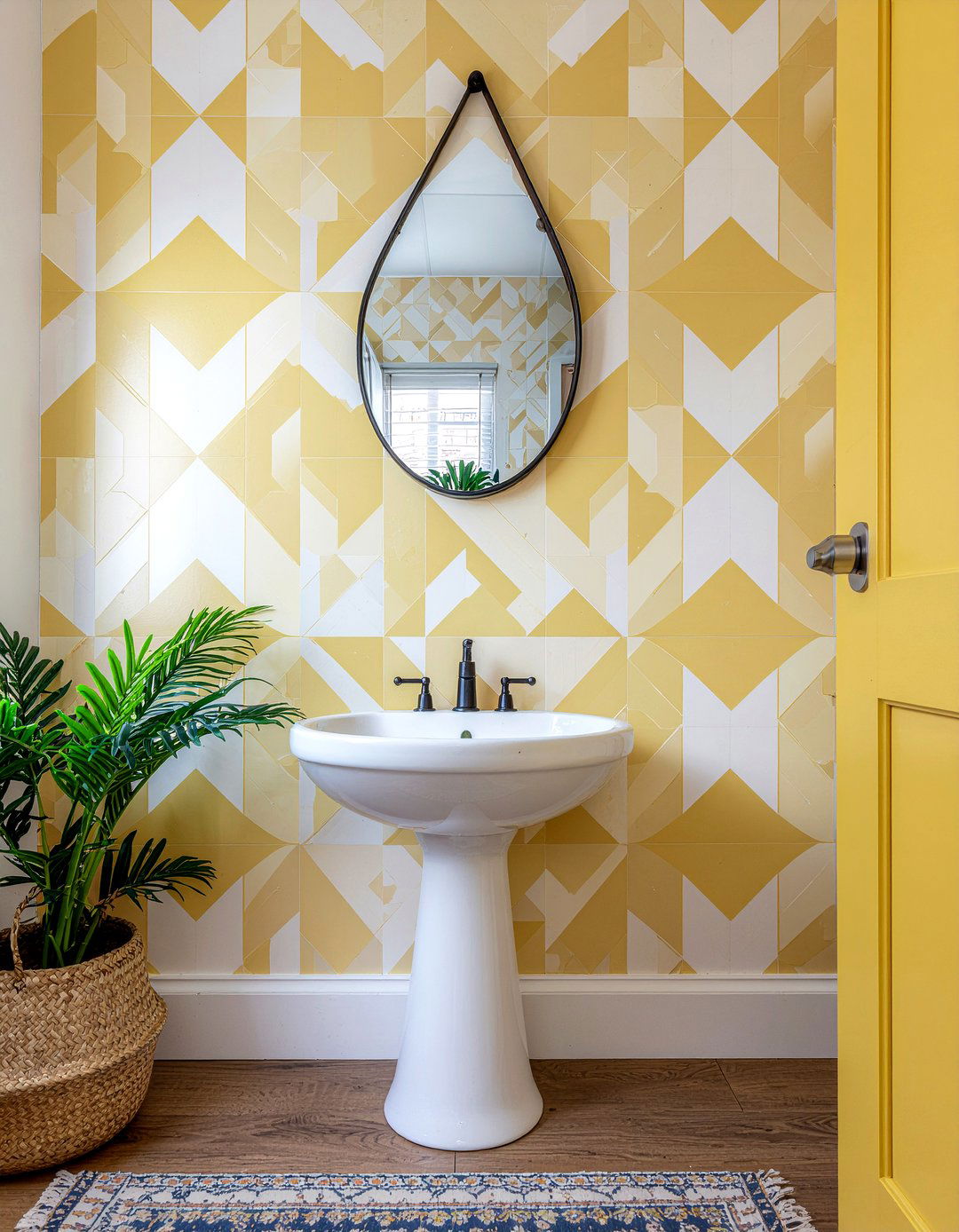 Mustard Yellow Pattern Wallpaper Bathroom - 30 mustard bathroom ideas