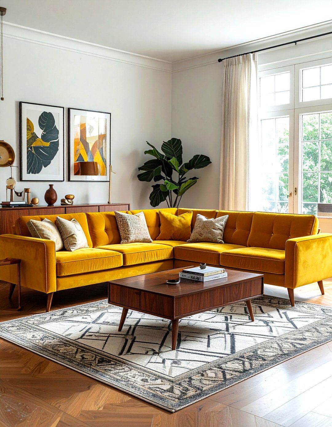 Mustard Yellow Performance Velvet Couch - 30 living room performance fabric sofa ideas